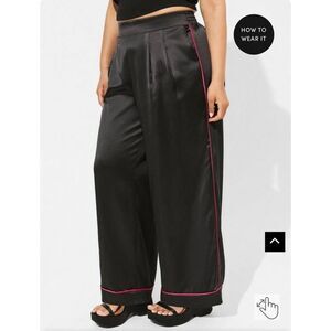 Torrid Wide Leg Satin High Rise Pant Black with Pink Pinstripe 3x Tall